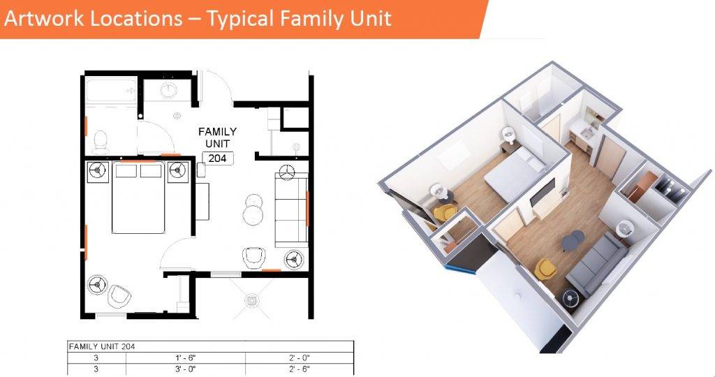 Artists will in turn be compensated for their efforts to fill the interior space with works creating a warm and comforting House where overnight accommodations and meals are provided at no charge for the families and patients of the local hospitals while their children (ages 0-22) are receiving treatment.