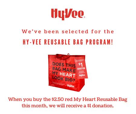 Each time a $2.50 red "My Heart" Reusable Bag is purchased at the Springfield Hy-Vee during the month of November, Ronald McDonald House Charities of Central Illinois will receive a $1 donation!