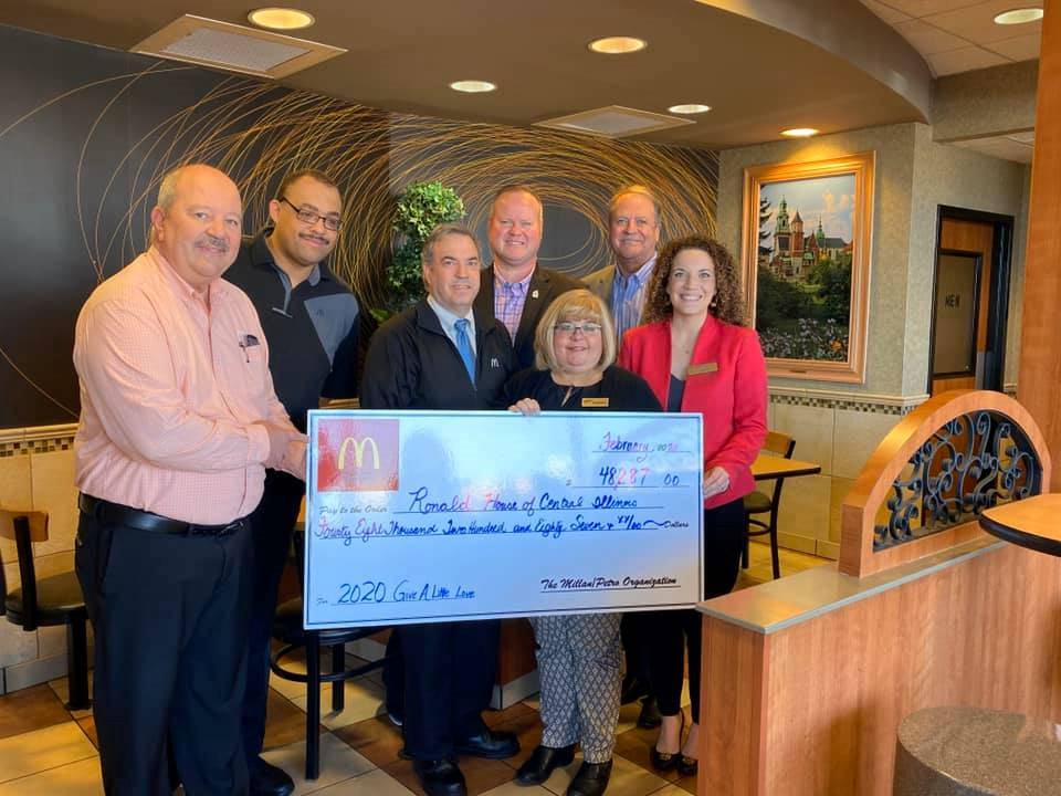 Pictured here are members of the Millan-Petro McDonald’s Organization, Kent Walsh, Wes Byrd, Mikel Petro, Stephanie Schempp, and Jack Millan, with our Development Director, Kendyl Wear.