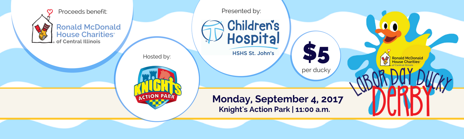 Ronald McDonald House Charities of Central Illinois (RMHCCI) will hold their first annual Labor Day Ducky Derby on Monday, September 4, 2017 at 11:00 a.m. at Knight’s Action Park.