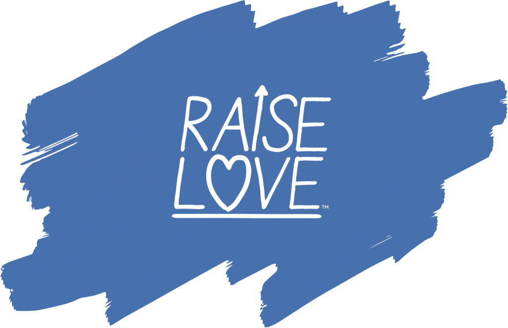 Raise Love logo over blue paint swash